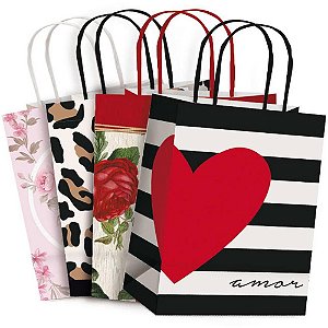 Sacola para Presente Decorada Feminina 32X26,5X13CM Sortidas Pacote com 10 Unidades