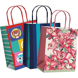 Sacola para Presente Decorada 32X26,5X13CM - Sortida, Pacote com 10 Unidades