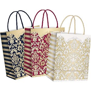 Sacola para Presente Decorada Adamascado 21,5X15X8CM Sortida PCT com 10