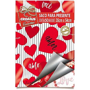 Saco Metalizado 30X45CM Romântico MIX Sortidos - Pacote com 50 Unidades