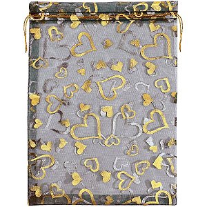 Saco de Organza Estampado Preto 20X30CM PCT com 05