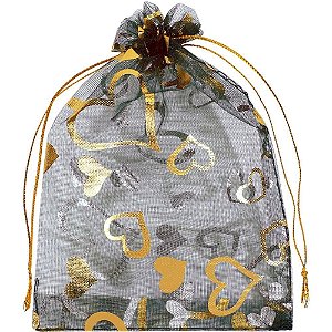 Saco de Organza Estampado Preto 15X18CM PCT com 10