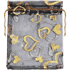 Saco de Organza Estampado Preto 08X10CM PCT com 10