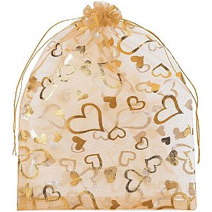 Saco de Organza Estampado Dourado 20X30CM PCT com 05