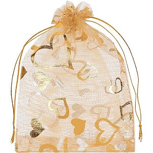 Saco de Organza Estampado Dourado 15X18CM PCT com 10