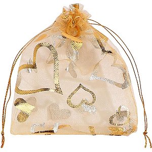 Saco de Organza Estampado Dourado 08X10CM PCT com 10