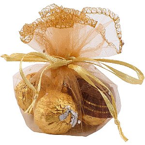 Saco de Organza Dourado Redondo 28X28CM PCT com 05