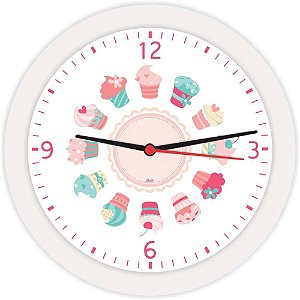Relógio de Parede Redondo Mini Cupcakes BCO 21,7
