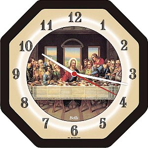 Relógio de Parede Oitavado Santa Ceia Preto 22CM