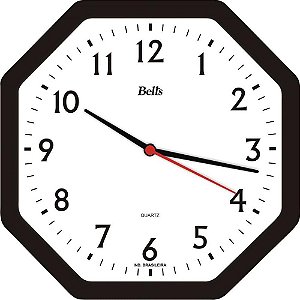 Relógio de Parede Oitavado Preto 22CM