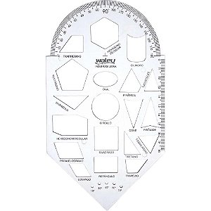 Régua Plástica Geometria Gabarito Cristal - Pacote com 10 Unidades