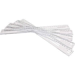 Régua de Poliestireno Transparente 30CM - Caixa com 24 Unidades