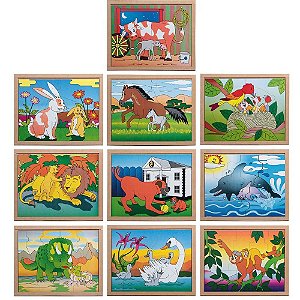 QUEBRA-CABEÇA de Madeira Modelos Sortidos 33,5X26,5CM - Pacote com 5 Unidades