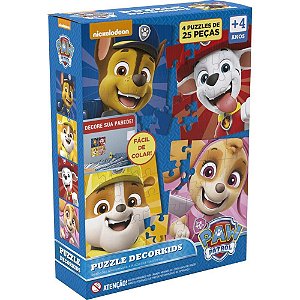 QUEBRA-CABEÇA Cartonado Patrulha Canina Decorkids - 4 Puzzles Decorativos de 25 Peças