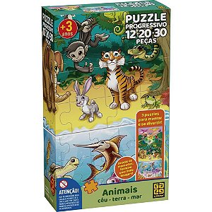 QUEBRA-CABEÇA Cartonado Animais Céu, Terra e MAR - Puzzle Progressivo 12/20/30 Peças