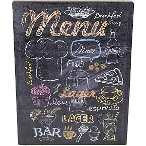 Quadro Decorativo BLACK Menu 40X30CM - Placa Decorativa em MDF 9MM