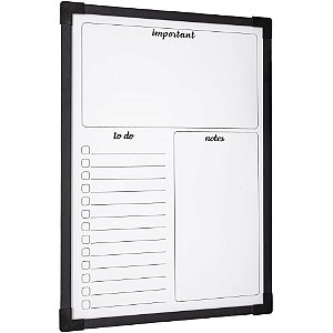 Quadro Branco Planner Moldura Preta 90X60CM com Moldura em Madeira - Pacote com 02