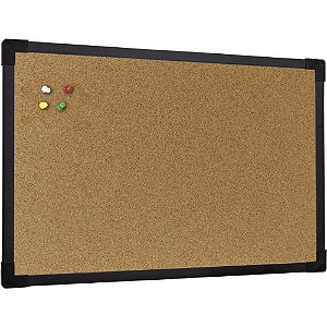 Quadro Aviso Moldura Madeira Cortiça Aparente 80X60CM SOFT Preto - Pacote com 2