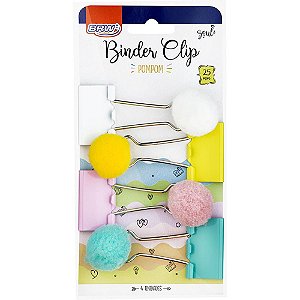 Prendedor de Papel Binder 25MM Pompom com 4