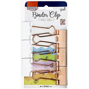 Prendedor de Papel Binder 25MM BCO/ROSE GOLD com 6