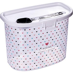 Pote Plástico Porta Açúcar com Colher 2,3L - Branco com Corações