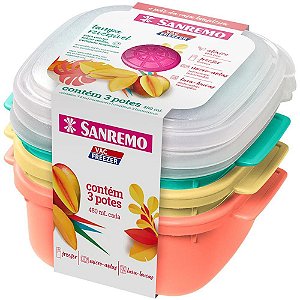 Pote Plástico Conjunto com 3 Potes Quadrado 480ML