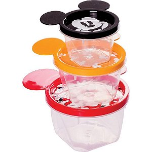 Conjunto de Potes Plásticos Conect RED Mickey - 3 Unidades