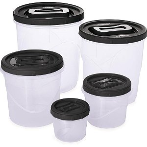 Pote Plástico CLIC com Tampa de Rosca - Conjunto com 5 Potes
