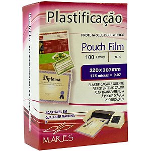 Plástico para Plastificação Pouch FILM A4 220X307MM (0,07) Conjunto com 100