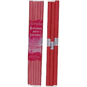 Plástico para Encapar 2M X 45CM - Estampa de Bolinhas Vermelhas, Pacote com 5