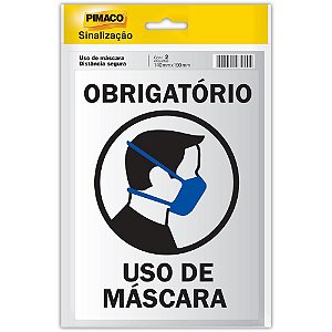 Placa de Sinalização USO de Máscara / Distância Segura 14X19CM - Blister com 2 Unidades
