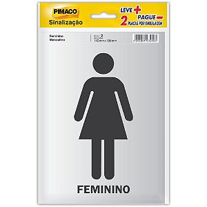 Placa de Sinalização FEMININO/MASCULINO 14CM X 19CM Bloco com 2