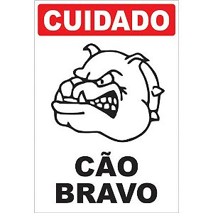Placa de Sinalização Cuidado Cão Bravo 19X28CM PCT com 03
