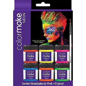 Pintura Facial Líquida 6 Cores Fluor + Pincel
