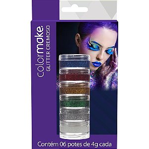 Pintura Facial Cremosa com Glitter 6 Cores - Blister com 6 Unidades