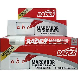 Pincel Quadro Branco Recarregável Vermelho Caixa com 12