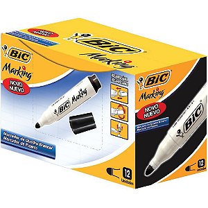 Pincel para Quadro Branco BIC Marking Recarregável Preto - Caixa com 12