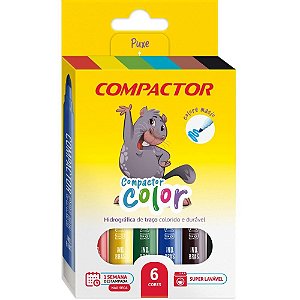 Pincel Marcador Compactor Color com 06 Cores - Pacote com 10