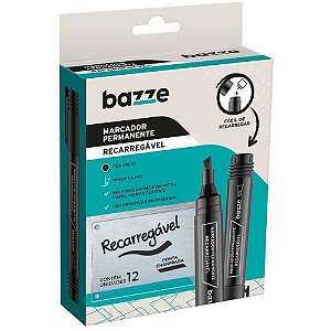 Pincel Marcador Permanente Recarregável Bazze Preto CX com 12