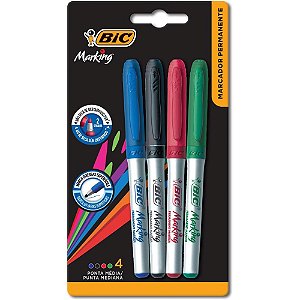 Pincel Marcador Permanente BIC Marking 1.1MM - AZUL, Vermelho, Preto e Verde