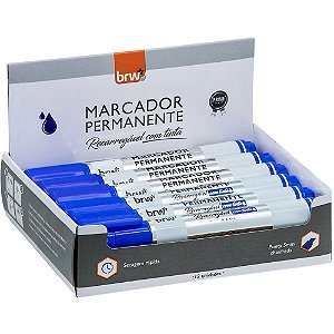 Pincel Marcador Permanente Linha Prime Recarregável Azul CX com 12