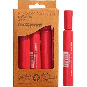 Pincel Marcador Permanente Ecowrite Ponta Chanfrada 4,5MM Vermelho - Caixa com 12