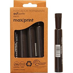 Pincel Marcador Permanente Ecowrite Ponta Chanfrada 4,5MM Preto - Caixa com 12 Unidades