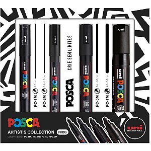 Pincel Marcador Artesanato Posca Preta - KIT com 4 Pontas