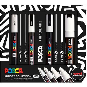 Pincel Marcador Artesanato Posca Branca KIT com 4 Pontas