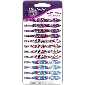 Pinça Depilatória Basic Ponta Reta Decorada  Cartcom 12