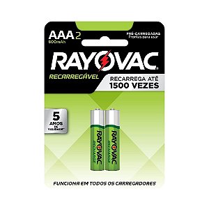 Pilha Recarregável AAA 600MAH Rayovac ECO Blister com 2 Unidades