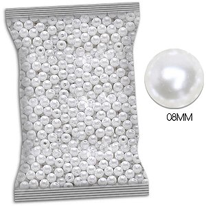 Pedraria Pérola com Furo 8MM 500G Branca