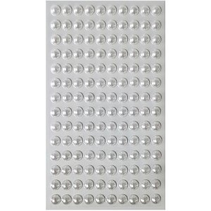 Pedraria 1/2 Pérola 8MM Branca Adesiva - Pacote com 12 Unidades