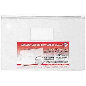 Pasta Malote Cristal com Zíper 352X227MM - Pacote com 5 Unidades
